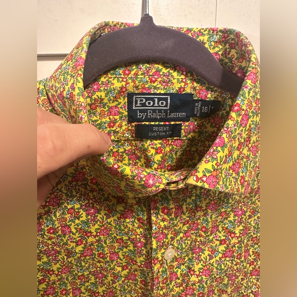 VINTAGE POLO RALPH LAUREN FLOWER ALLOVER PRINT LONGSLEEVE BUTTON DOWN - Picture 3 of 5